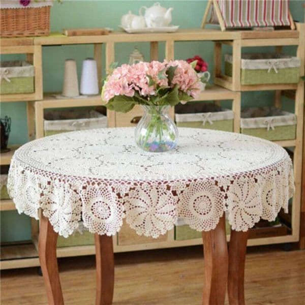 Handmade Tablecloth Hand Crochet Dinner Round Table Cloth 100% Cotton Many Size Available 26H0130