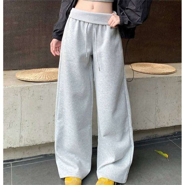 Women Fashion Straight Solid Pants Autumn Spring New In Wide Leg Drawstring Trousers Lady Street Casual Hip Hop Pant High Waist
