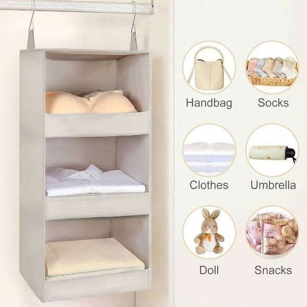 Non-Woven Handbag Hanging 3 Layers Wardrobe Dustproof Double-Sided Storage Bag 26W0130