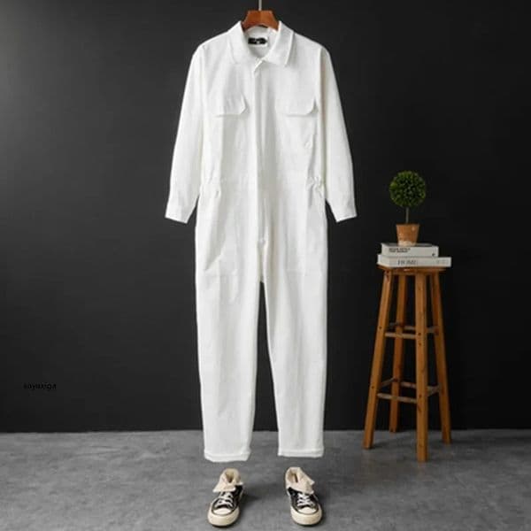 Spring Men Jumpsuits Long Sleeve Multipocket Beam Feet Overalls Streetwear Clothing Cargo Pants Hip Hop White Coverall Trousers 260120