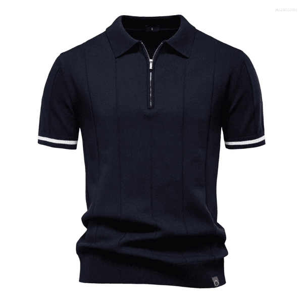 Men S Polos Summer Mens Knit T Shirt High Quality Fashion Lapel Half Zip Polo Shirt Solid Color British Short Sleeved Sweaters Men Clothing