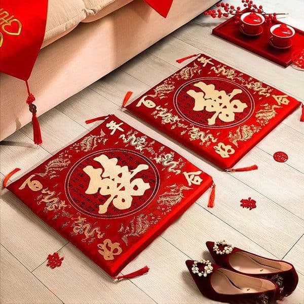 42cm 2pc Chinese Wedding Cushion Tea Ceremony Red Double Happiness Dragon Phoenix Kneeling Pad Wedding Gifts Home Decoration 260127BJ