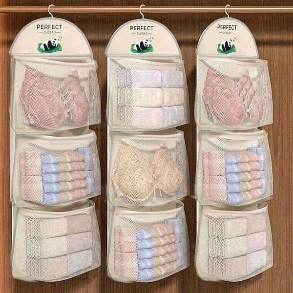 Three Layer Hanging Underwear, Socks, Bra Storage Bags for Dormitory and Home Wall Mounted -layer Clothing Sorting 26W0130