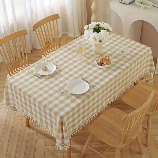 Small Fresh Plaid Tea cover cloth, Tassel lace Rectangular Tablecloth, Home Dining Table cloth 26H0130