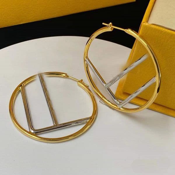 Designer Jewelry fendes earring F Plated Two Colors Earrings 5cm Brass Material Needle Stud Earrings for Women