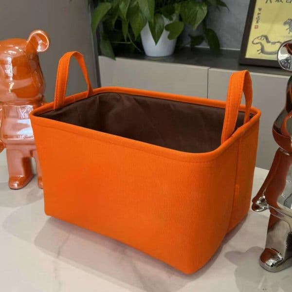 Simple Orange Desktop Basket Toy Cosmetic Fabric Blue Foldable With Handle Letter Storage B5