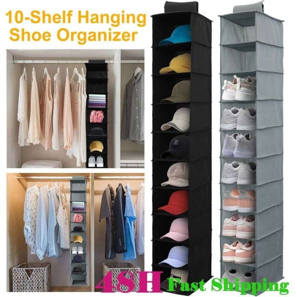 10 Layers Hanging Organizer Heavy Duty Non-woven Storage Shelf Bag Foldable Space Saving for Baseball Caps Shoe Hats 26W0130