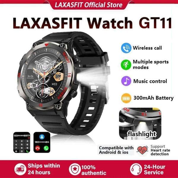 LAXASFIT 2025 Men's Smart Watch with LED Flashlight Call Heart Rate Sleep Monitoring Sports Smartwatch For Android iOS Z260129