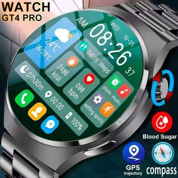 Gift Man Health Monitor Waterproof BT Call NFC AMOLED Screen 360*360 GPS Track Compass New military GT4 Pro 2026 SmartWatch Men Z260129