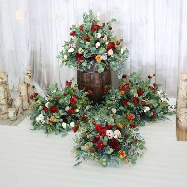 Luxury White Rose Gypsophila Babybreath Row Wedding Backdrop Prop Arrangement Event Party Decor Floral Table Flower decor W260130