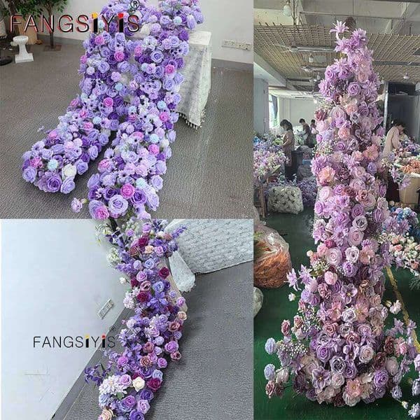 Purple Arrangement Wedding Table Decor Flower Ball Runner Artificial Flowers Row Event Party Backdrop Prop Window Display props W260130