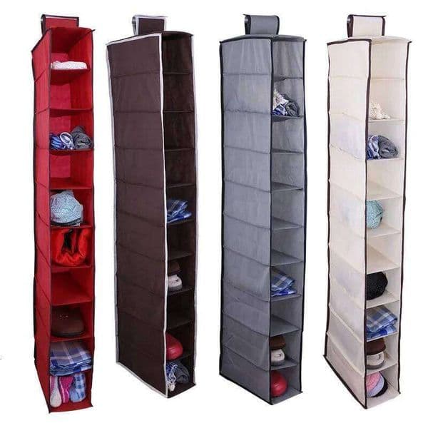 QDD 10 Layer Box Bag Non-Woven Fabric Hanging Shoe Collapsible Wardrobe Storage Organizer for Shelves 26W0130
