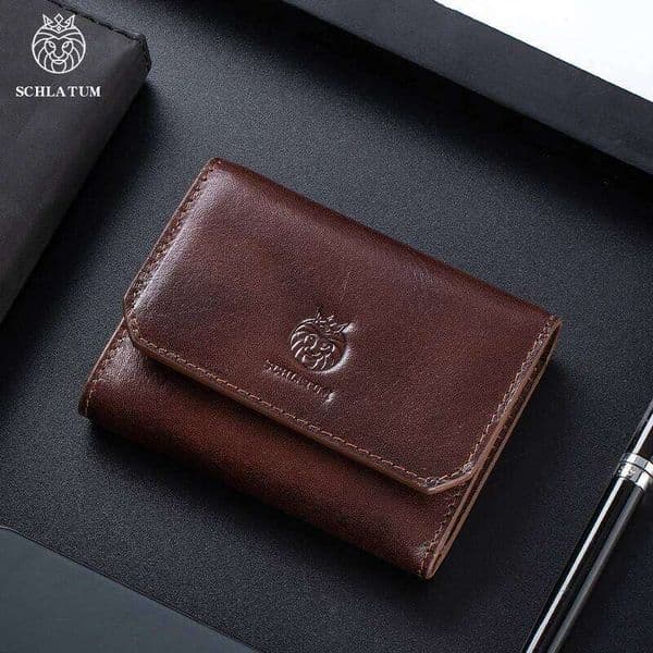 Genuine Leather Wallet for Men Minimalist Tri-Fold Purse with RFID Protection Zipper Coin Pocket Slots Z260130