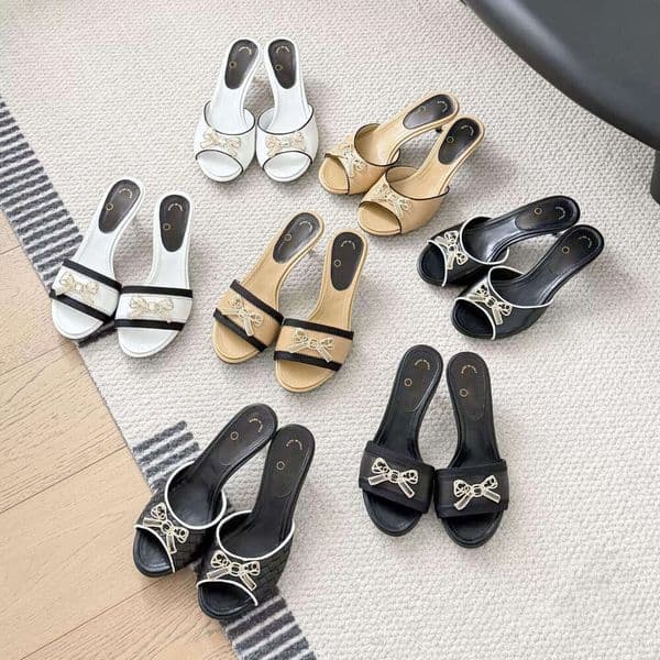Womens Bow rhinestone kitten heel slide Designer dress shoe Luxury sandal slingback weave lambskin Leather sandale High heels slipper crystal bridal shoes loafer
