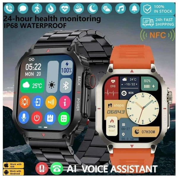 2025 New smartwatch men,outdoor GPS sports fitness tracker, health monitor, 1.95 "NFC call temperature altitude Z260129
