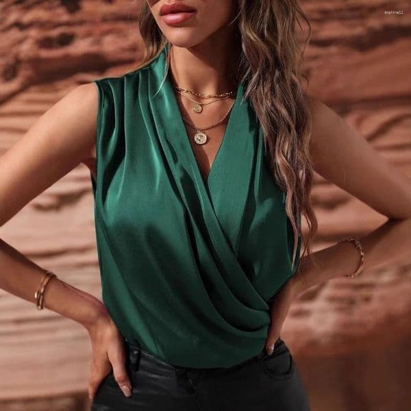 Women's Blouses Woman Clothing Silk Top Ladies Satin Shirt No Female Sleeves Chemises Et Tops For Camisas De Mujer