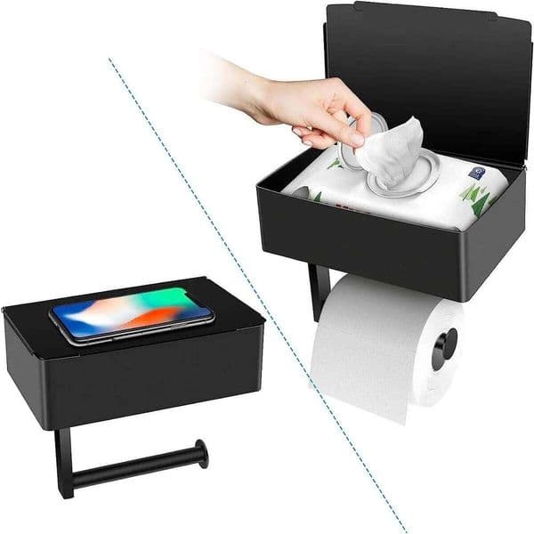 Toilet Paper Holder With Shelf And Storage, Flushable Wipes Dispenser Fits For Bathroom Wipe Storage 26W0131