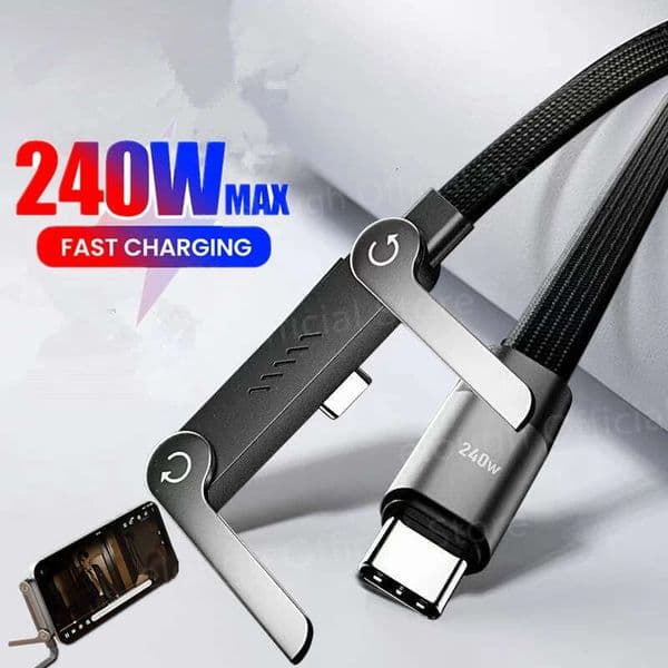 2 In 1 Pd 240w/65W Type Fast Charging Foldable Bracket Cable To USB C Built-In Desktop Holder Wire For Iphone17 Kuhangxin