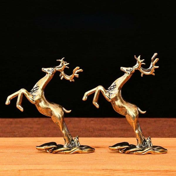 Brass Deer Figure Decor Office Desk Statue Home Desktop Tea Pet Handicraft Ornament 26H0131
