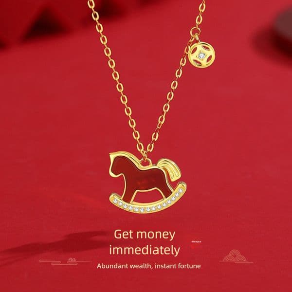 Original Red Agate "Get Rich Quickly" Necklace For Women S925 Sterling Silver New Chinese Style National Trend Zodiac 2026 Horse Year Pendant