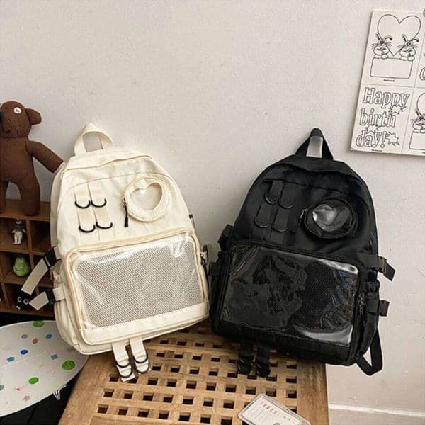 Collage Style School For Teenage Girl Itabag Kawaii Transparent Love Heart JK Backpack Women New 2024 Laptop Bag