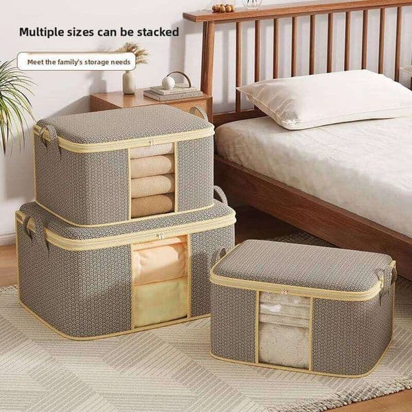 1pc Non-woven Fabric Box Foldable Large Capacity Quilt Storage Transparent Visible Clothing Bag Wardrobe Organizer 26L0131