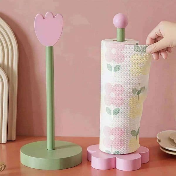 Tulip Wood Kitchen Roll Bathroom Tissue Vertical Stand Paper Towel Storage Holder 26W0131