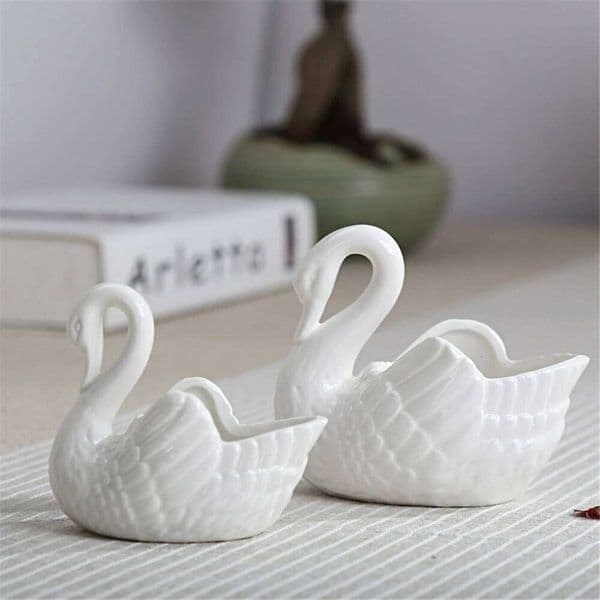 White Pink Blue Swan Ceramic Ornaments Decoration Desktop Storage Box Tealight Candles Holder Flower Pot Home Decor Furnishings 26H0131