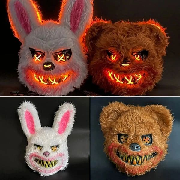 Led Mad Rabbit Scary Light Up Mask Bunny Bear Halloween Horror Bloody Head Cover Mask Costume Cosplay Fancy Dress Props 260128