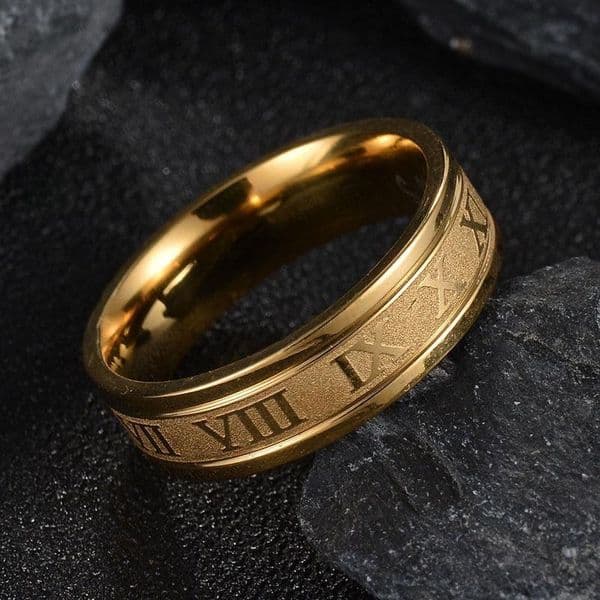 18k Gold Plated Roman Numeral Ring Stainless Steel Letter Number Finger Rings Women Men Wedding Promise Band Hiphop Jewelry for Anniversary Birthday