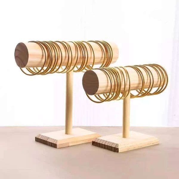 Portable Hard Wooden Chain T-Bar Rack Jewelry Display Stand for Bangle Watch Necklace Home Organization Holder Showcase 26W0131