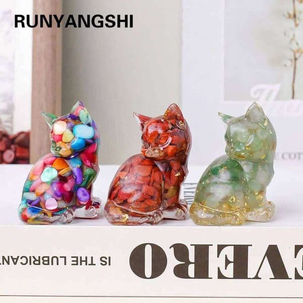 1PC Natural Crystal Clovely Cat Statue Reiki Stone Figurine Amulet Fengshui Sculpture for Home Office Decoration 26H0131
