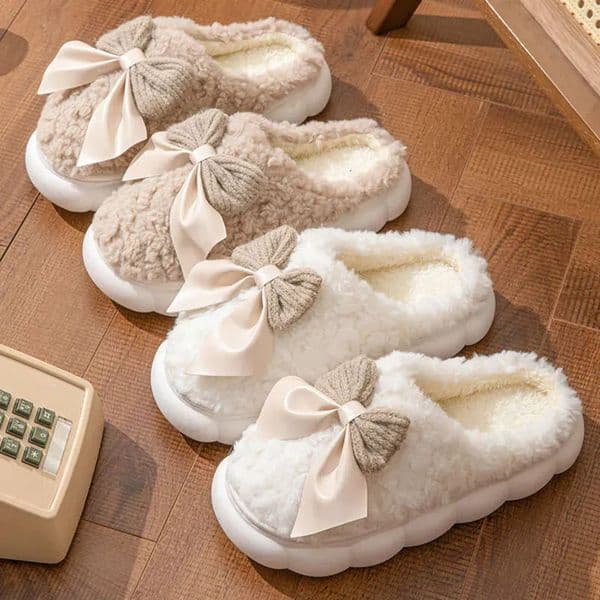 2026 House Cotton Slippers For Women Autumn And Winter Thick Sole Indoor Tazz Home Warm Couples Shoes Bow Non-Slip Flat Platform Women's Slipper Free Ship 7 Shi