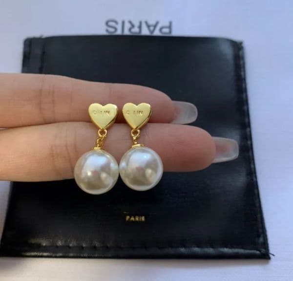 Classic 18K Gold Plated Love Heart Stud Earring Designer Earrings Pearl Dangle Eardrop for Women Wedding Party High Quality Jewelry Accessories Gift