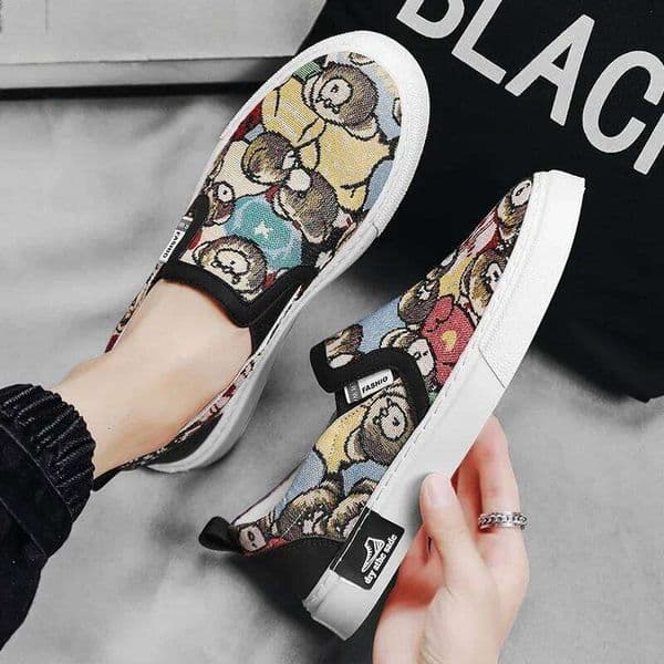 Espadrilles Luxury Loafers Man Platform Canvas Fashion Bear Print Casual Men Design Summer Classic Slip-on Shoes