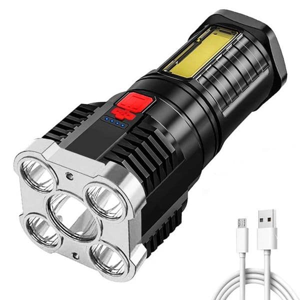 Portable Flashlight Power Display Torch Lamp USB Rechargeable COB LED Flashlight Outdoor Emergency Lighting Lamp X260302