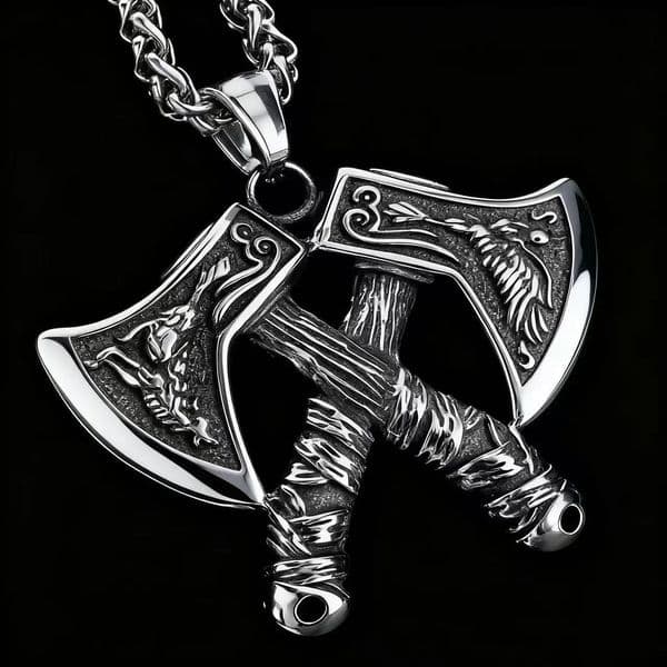 HNSP 316L Stainless Steel Viking Warrior Double Axe Pendant Necklace For Men Vintage Jewelry Accessory 260228