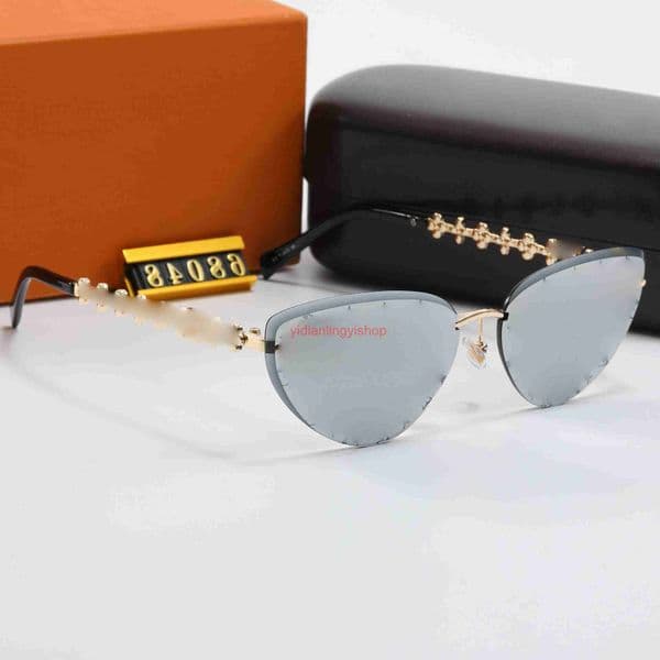 designer sunglases men women Chain Print Metal Sunglasses UV400 Cat Eye Trendy Small Frame Triangle Glasses