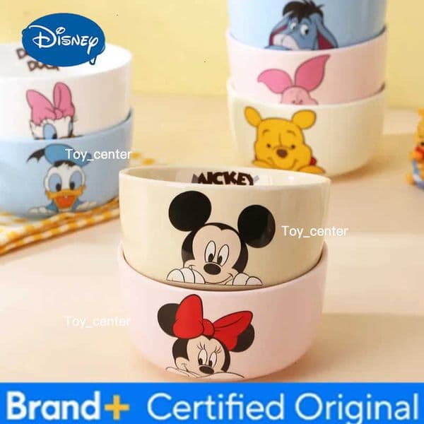 Disney Mickey Mouse Ceramic Bowl Child Dishes Cute Minnie Donald Winnie Tableware Piglet Tiger Kawaii Bowl Cartoon Kitchen Tools H260302