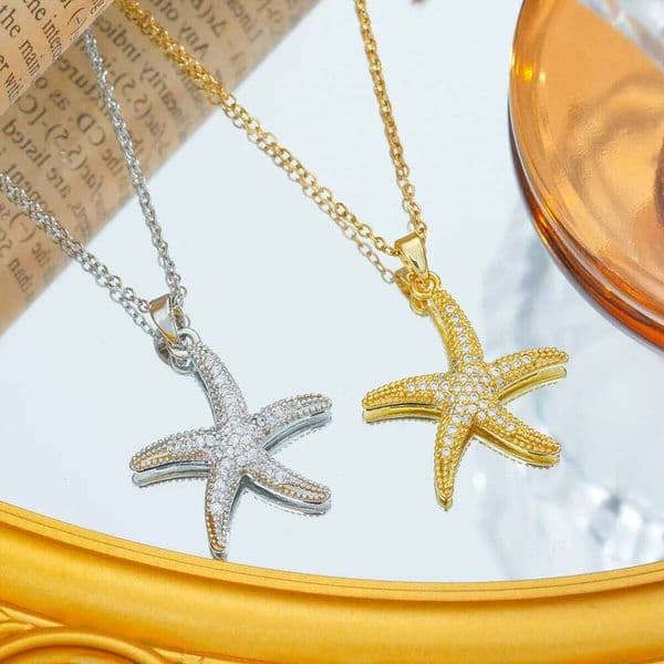 Luxury Jewelry 18K gold plated Stainless Steel Chain Fashion Zircon Starfish Pendant Necklaces for Women Girls Party Accessories Jewelry Gift for Friends