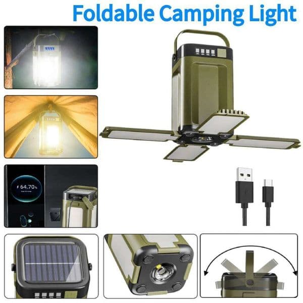 Foldable Power Bank Rechargeable Solar Lantern LED Tent Light for Camping Hiking Fishing C260302