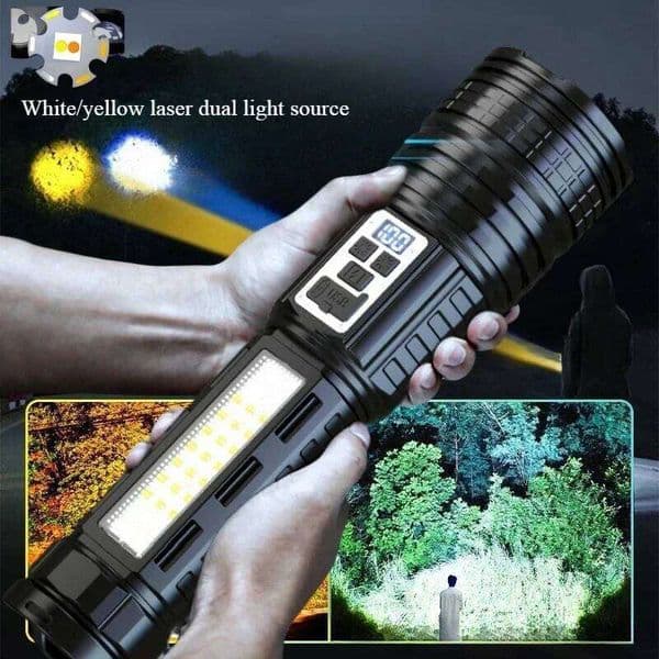 100000Lm High Power White And Yellow Laser Dual Source Cob Side Light Tactical Flashlight Emergency Spotlight Z260301