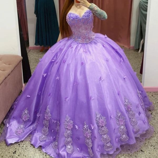 Purple Quinceanera Dresses Off the Shoulder Glitter 3D Flower Decal Long tail Bow Vestido De 15 Quinceanera anos