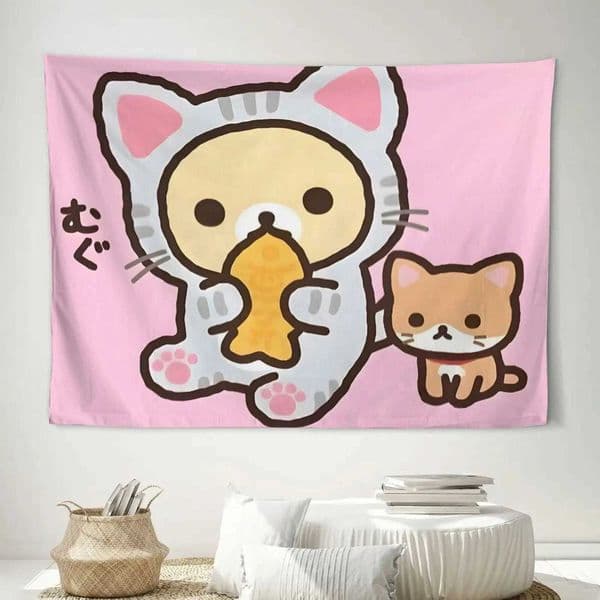 Cat Costume Rilakkuma Tapestry Single Print Cute Decorative Wall Hanging Home Bedroom Living Room Kawaii Theme Decor Indoor Use S260228