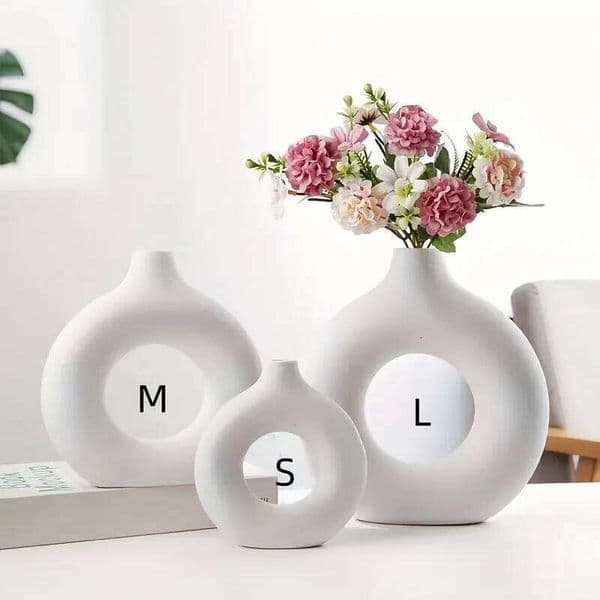 Durable Plastic Modern Decorative Donut Vase Elegant Nordic-Inspired Centerpiece Living Room, Bedroom & Desk - Perfect for 26Y0302