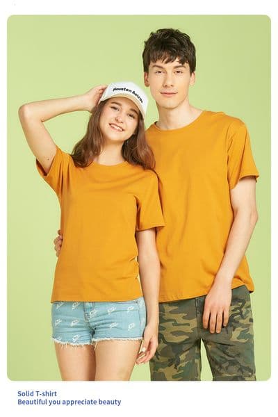 Summer yellow t-shirt custom-made short-sleeve trendy brand unisex round-neck loose-fit solid color cotton base shirt wholesale