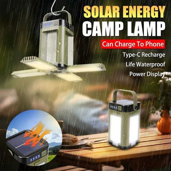 Portable LED Solar Camping Lamp USB Rechargeable Powerful Flashlight Foldable Tent Lamp Emergency Lighting Power Bank Torch X260302