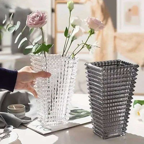 Transparent Crystal Vase Square Edges and Corners Vases Hydroponics Glass Flowers Pots Flower Arrangement Desk Decoration 26L0302