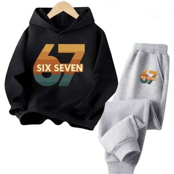 Bruh 67 Six Seven Funny Cartoon Print Hoodies Children's Pants Suit Sweatshirt 2 Piece Set Casual Tracksuits Z260302