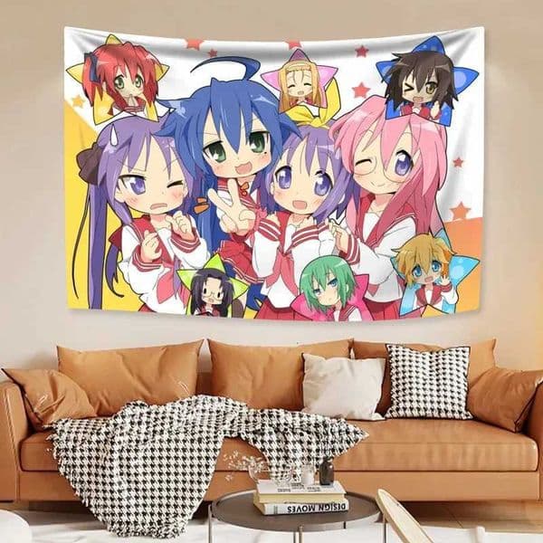 VIKAMA Lucky Star Maid Tapestry Colorful Anime Girl Wall Hanging Suitable for Bedroom Dorm Room Kawaii Aesthetic Decoration S260228
